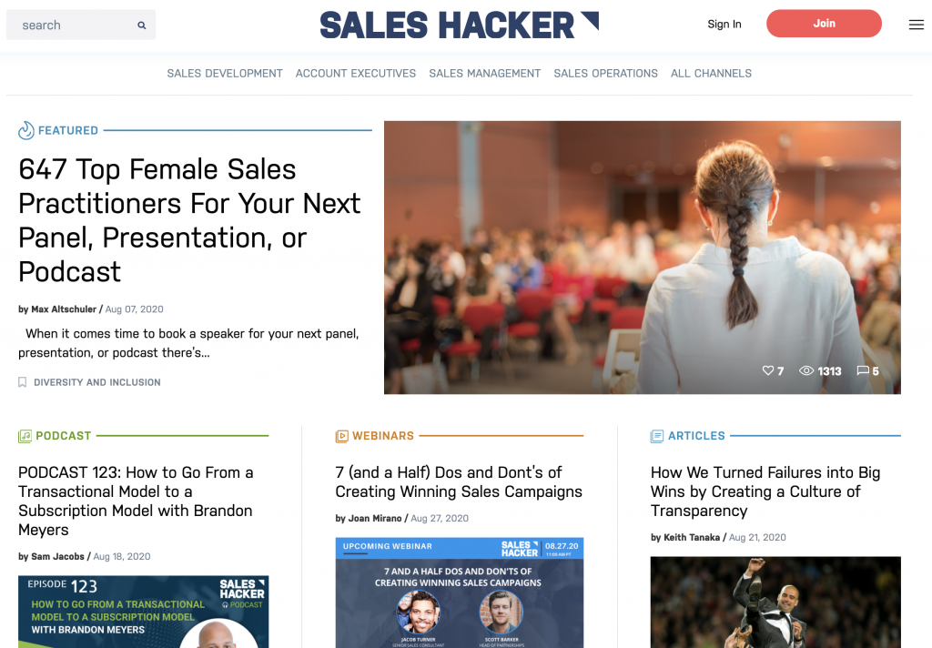 Screenshot of Saleshacker.com website