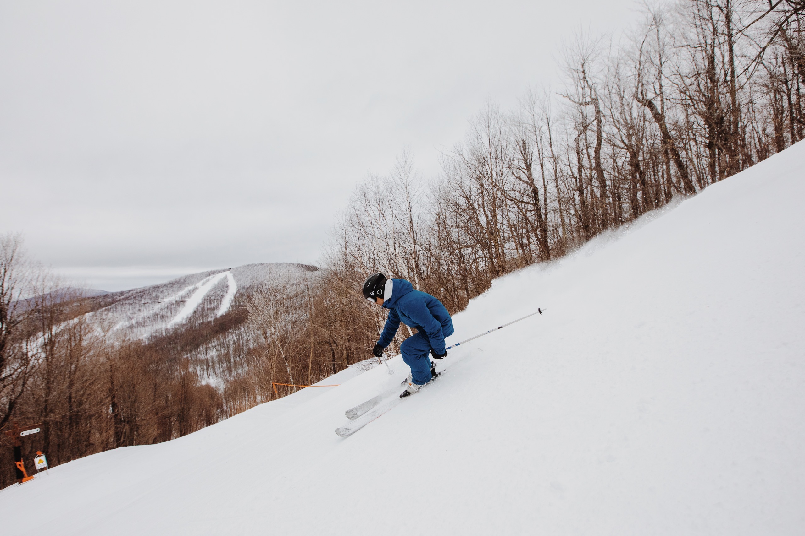 Skier on a groomed Windham trail, from the live site