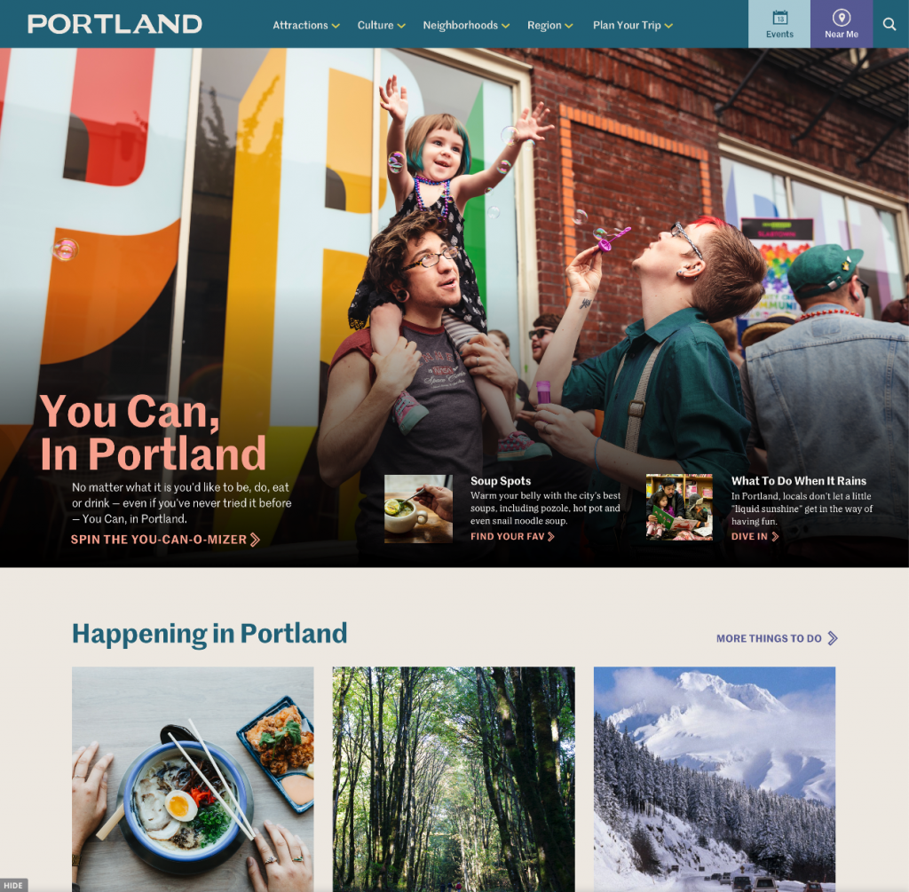 Travel Portland screenshot of Website