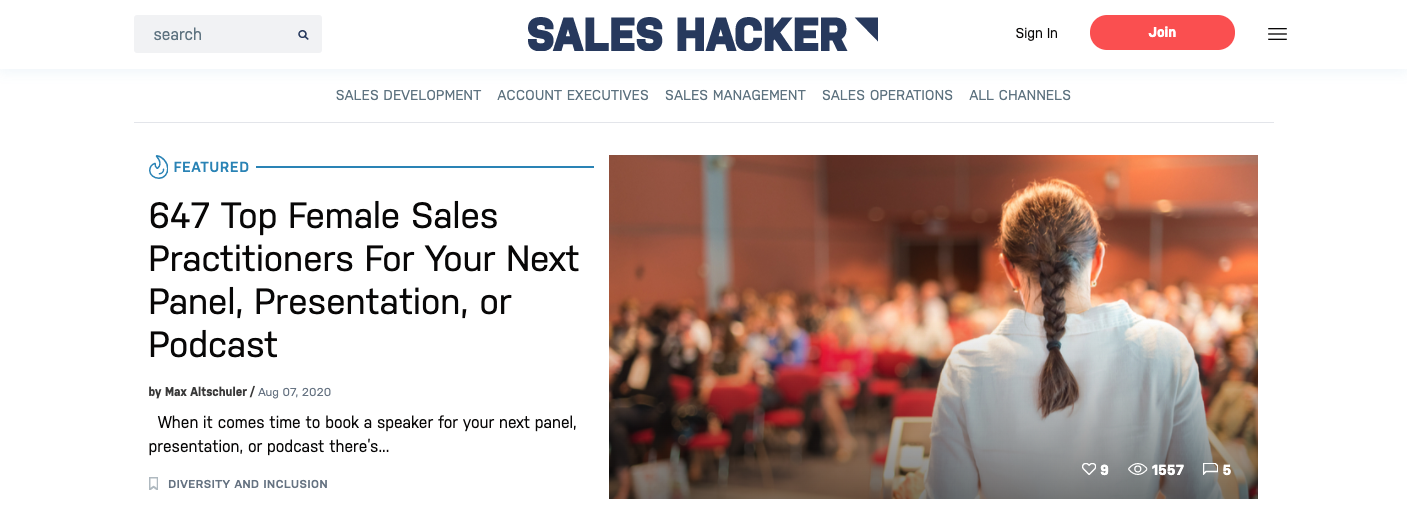 Screenshot of Sales Hacker Home Page